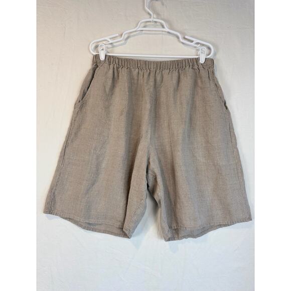 FLAX Sun Shorts Size Large 100% Linen Beige Pockets - Picture 1 of 6